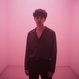 rauw alejandro in a foggy pink room