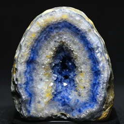 photograph of beautiful blue and yellow crystal geode!, nikon, f 1. 8