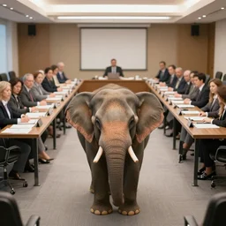 a large business meeting and a shy elephant