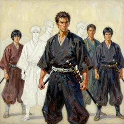 ismail inceoglu epic oil on canvas painting of a samurai movie poster art, line art!!, ink, art concept for a book cover!!, harmonic colours, thik brushstrokes, ran movie still, akira kurosawa photography, highly detailed, centered, hyperrealism, romantic, concept art, smooth, sharp focus trending on artstation, by greg manchess and by craig mullins and by kilian eng and by jake parker