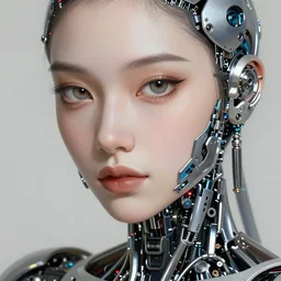 a robotic goddess, jewelry skin, highly detailed, digital painting, smooth, sharp, beautiful face, expressive eyes, highly intricate, art by greg rutkowski and alex gray
