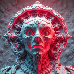 3 d octane render, ultra photorealistic, 8 k hyper detailed image unreal engine, beautiful space star planet neon, colored, monumental, organic ceramic white, of a carving mystic esoteric robot samourai cyberpunk, on the art contemporary gallery art by alphosne mucha adolf hiremy hirschl