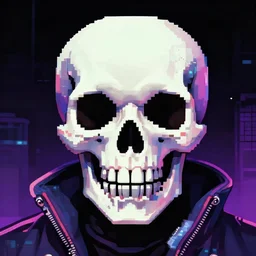 of cyberpunk pixel skull