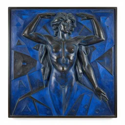 orpheus - euterpe blue black bronze sculpture, decoration : 2 2 7 7 german expressionist - rollenportrat of clotilde von derp, complex geometric fractals