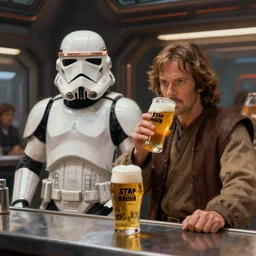 star wars emperor and obi wan drin beer in a sci - fi bar, movie still, screenshot, photorealistic painting, fanart, highly detailed