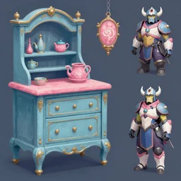 game asset of victorian furniture, in gouache detailed paintings, props, stylized, 2 d sprites, kitbash, arcane, overwatch, blue and pink color scheme, 8 k, close up