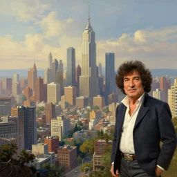 bob ross painting metropolis landscape, unreal engine 5, wallpaper, 8 k, ultra detailed, realistic photo, artstation
