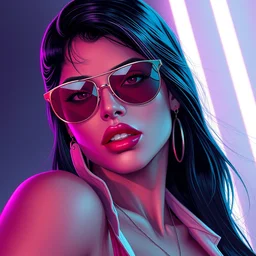 portrait of pinup synthwave 8 0 s gorgeous confident megan fox wearing sunglasses, varga, digital art, greg rutkowski, loish, rhads, beeple, gta v, makoto shinkai and lois van baarle, frank miller, ilya kuvshinov, rossdraws, tom bagshaw, glamour pose, alphonse mucha