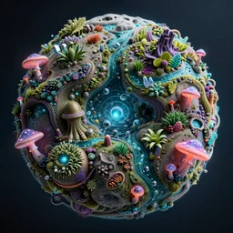 intricate alien ecosystem on a rocky planet, an underwater made out of little vegetation and crystals, a lot of neon mushrooms all around the place. concept art, intricate details, highly detailed, photorealistic, octane render