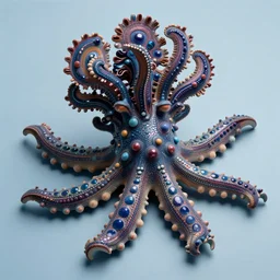 a beautiful exotic large sea creature with sparkling weird organs, plain light blue background, dslr, fine details, soft light, in the style of nick cave and yayoi kusama