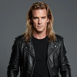 promotional image of hugh laurie as an 80's heavy metal singer in a new movie, long curly hair, detailed face, movie still frame, promotional image, imax 70 mm footage