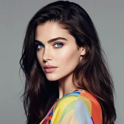 portrait photograph of the most beautiful woman with a long dark hair, blue eyes, colorful, alessio albi, jovana rikalo