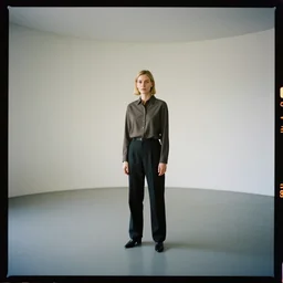 kodak portra 4 0 0, 8 k, wide flashlight shot of a highly detailed, britt marling style, award winning colour still - life portrait of a large minimalistic room with rough concrete walls, a picasso painting, a square wall picture is leaning on the wall, a 1 9 5 0 s table, a 1 9 5 0 s chair, some paintings