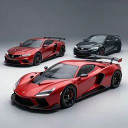 a sports car based on nissan, acura and chevy sports car body styles, nissan sports cars, chevy sports cars, acura sports cars, red and black paint, trending on artstation, unreal engine, studio lighting, sport car concept, by jon sibal, jotaautomotive and khyzyl saleem