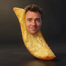photo of [ a single salted french fry chip ] that looks like stephen fry as a pixar character hybrid intercross mix cinematic lighting