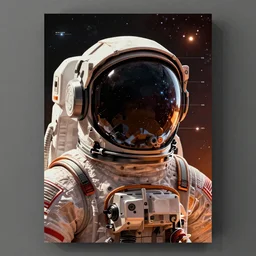 a poster design of a close portrait faceless cyberpunk astronaut wearing headphones in space, universe, cyberpunk, warm color, Highly detailed labeled, poster, peter mohrbacher, featured on Artstation