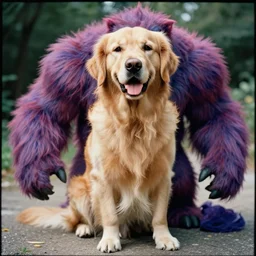 professional photography of a golden retriever turned into a monster, hyperrealistic, photorealistic, 8 k hdr, dslr, film by greg rutkowski
