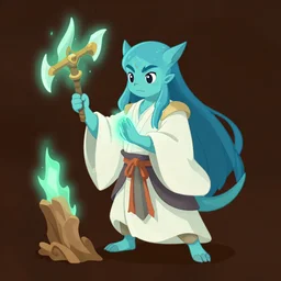 cyan shaman spirit axie pet makes shaman ritual, fantasy, studio ghibli, clean cel shaded vector art, style artstation, style greg rutkowski, octane render, unreal engine 6, epic game graphics, fantasy, conceptual art, ray tracing