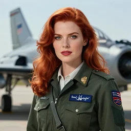 epic professional digital portrait art of attractive redhead woman airforce pilot, 3 5 mm lens, facing front, by neal adams, artstation, cgsociety, wlop, epic, much wow, much detail, gorgeous, detailed, cinematic, masterpiece