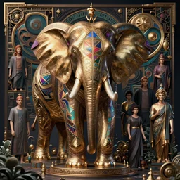 highly detailed surreal vfx portrait of a sacred metallic chromatic geometric tribal elephant behance, stephen bliss, unreal engine, greg rutkowski, loish, rhads, beeple, makoto shinkai and lois van baarle, ilya kuvshinov, rossdraws, tom bagshaw, alphonse mucha, global illumination, detailed and intricate environment