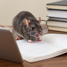 rat with glasses studying for an exam