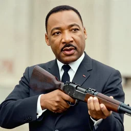 martin luther king jr holding a colt rifle, photorealistic