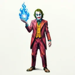 high intricate colored ink drawing of the joker holding a glimmering blue - fire - galaxy, full shot, neil gaiman, maria panfilova, andrea savchenko, mike kime, ludovic plouffe, qi sheng luo, oliver cook, julian calle, eddie mendoza, trending on artstation