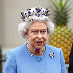 the queen of england with a crown is a pineapple with jewels