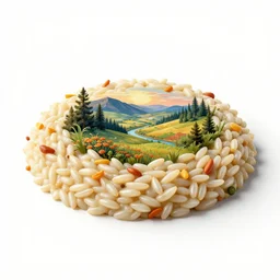 hand-painted risotto, stylized 3d render, isolated on a pure white background, centered, entire object in frame, sharp focus, soft studio lighting