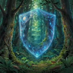 fantasy forest, the magic shield is in the main, by ghibli, pixar, disney, dark, albert bierstadt, 4 k, high detail
