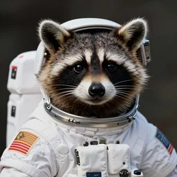 realistic photo of a raccoon dressed as an astronaut