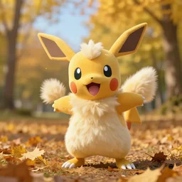 real life leafeon pokemon, cute!!!, heroic!!!, adorable!!!, playful!!!, fluffly!!!, happy!!!, cheeky!!!, mischievous!!!, ultra realistic!!!, autumn, clear weather, golden hour, sharp focus