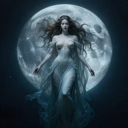 dark underwater portrait of the moon queen of the ocean by greg rutkowski, cinematic lights, highly detailed, digital painting, artstation, smooth, sharp focus illustration, artstation hq. intricate, elegant. art by wlop and artgerm and greg rutkowski, alphonse mucha, medium shot. dan mumford, tomokazu matsuyama, takato yamamoto