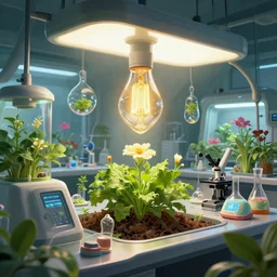 plant laboratory ， hydroponics flower ， research office ， incandescent lamp ， future science fiction. concept art, hyperdetailed, greg rutkowski, artstation