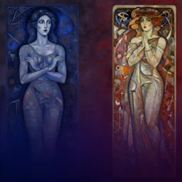 the brittle. digital painting, vertical, intricate, beautiful, detailed, grunge, illustration, abstract art by georgia o'keeffe and el lissitzky and malevich and mucha, trending on artstation. blue, dark red and dark purple color scheme, gradient darker to bottom
