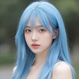 A portrait of an attractive light blue haired girl, high quality, photorealistic