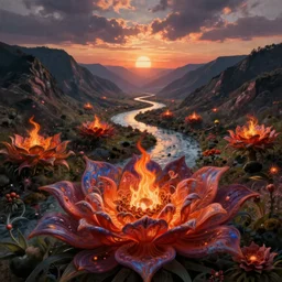 digital painting surrealism fractal flower river flame flowers valley at sunrise surreal esao andrews victor enrich dali