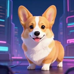 an epic digital art of a cyberpunk corgi dog, by Tooth Wu