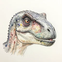 cute face of dilophosaurus, face only, pencil drawing, pastel, by marc simonetti