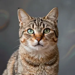 photo portrait of a cat made in a professional studio, professional portfolio of a cat, trending on artstation, super detailed, everything in a beautiful light, stylishly designed background, fantasy art