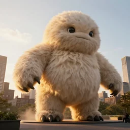 colossal fluffy tardigrade, new york, golden hour, cinematic, action shot