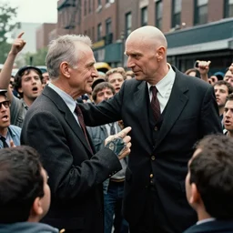 lex luthor giving appeasing a rioting crowd in hackensack nj directed by costas gavras, jean luc godard, werner herzog