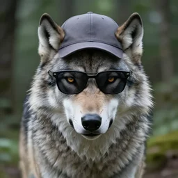 full body wolf wearing sunglasses and a backwards baseball cap, symmetrical face. symmetrical detailed defined eyes. isekai background style, nature, elegant, gorgeous, beautiful