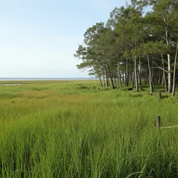 A forested marsh by the sea, a salt marsh trending on artstation deviantart reddit