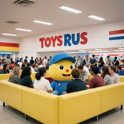 a moshpit inside toys r us, wide lens shot, 3 0 mm, f 2. 8, photo realistic high quality hd 8 k flash photography