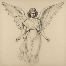 loose dry brush sketch on canvas of an angel by paula rego