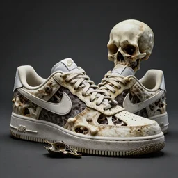 nike air force shoes made with bones, scarry, horror, ultra detailed, terryfiyng