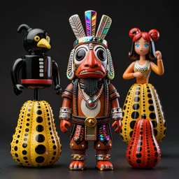a Chaotic portrait of a Selk'nam with a Capirote, Plastic toy, art toy, by Al Feldstein , Yayoi Kusama , Lisa Frank , Award winning photo, iridiscense, Houdini algorithmic generative render, dramatic lighting, Accurate and detailed, sharp focus, octane render 8k ,