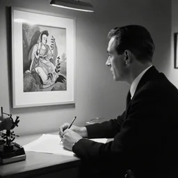 wechsler adult intelligence scale, dark lighting, black and white, traditional artwork, thematic apperception test, psychometric, in the style of normal rockwell