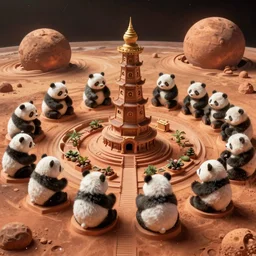 Panda bears builing a new civilization on planet Mars, epic, grandiose, 4k, ultra realistic, unreal engine 5